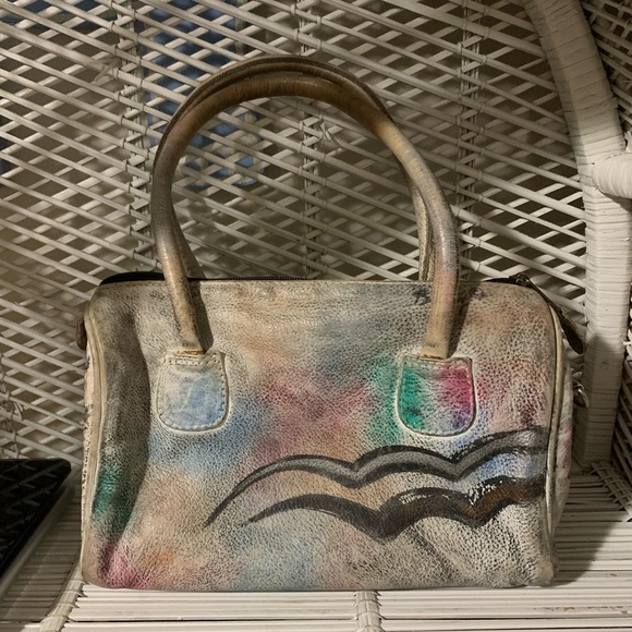 Vintage 80s hand painted Botany Hand bag satchel - Picture 2 of 10